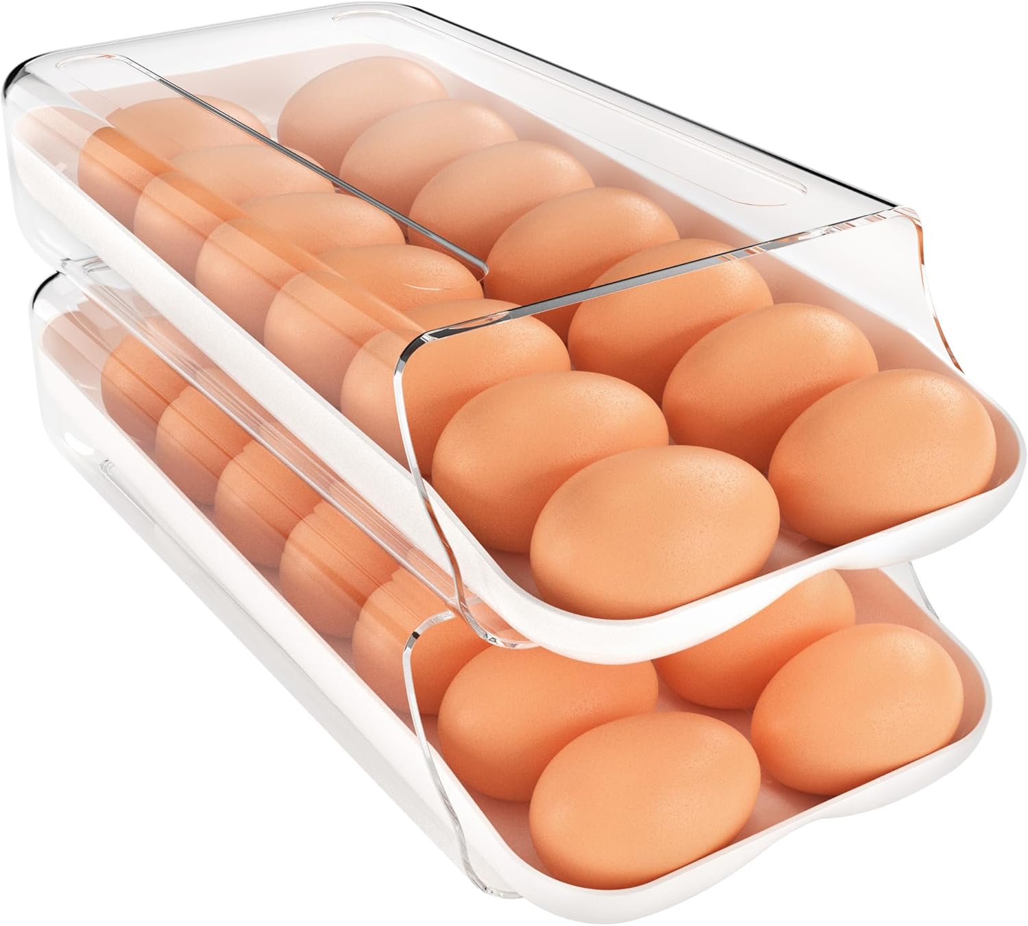 theaoo Automatic Egg Dispenser — Set of 2, Clear Plastic, 12-14 Eggs, Stackable Refrigerator Organizer