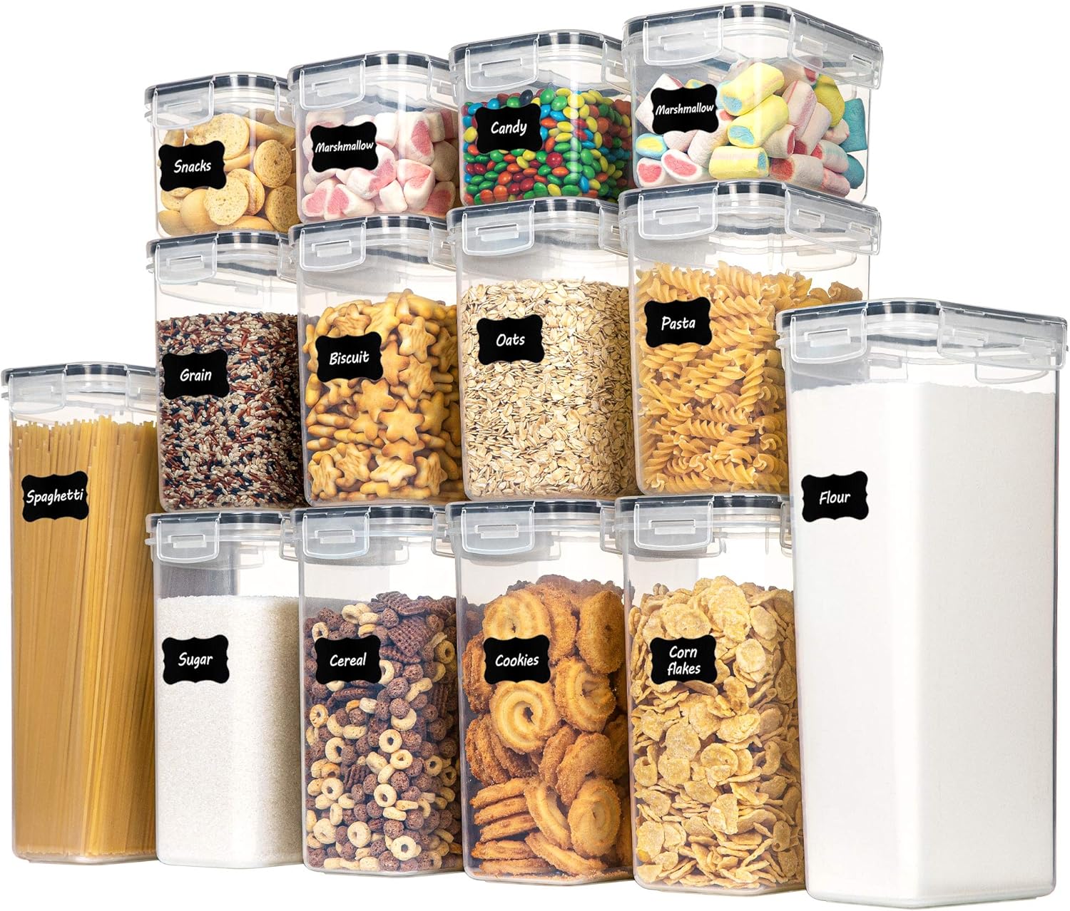 Vtopmart Airtight Food Storage Containers — Set of 14, BPA-Free Plastic, 4 Sizes, Stackable Pantry Organizers